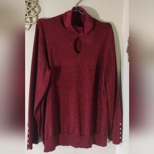 🚨SOLD🚨 NWOT LANE BRYANT RED METALLIC PEEP HOLE SWEATER